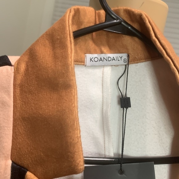 KOANDAILY Tan Black Jacket Wool Striped Collar Buttoned Front - Picture 5 of 10